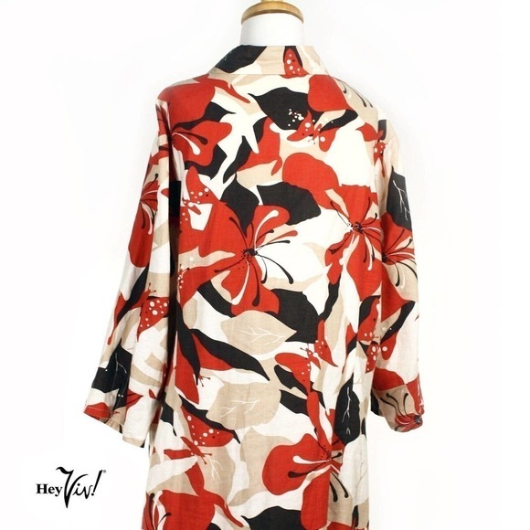 Vintage Linen Tunic Style Shirt Side Vents C&A Canda Collection Sz XL - Hey Viv - Picture 5 of 7